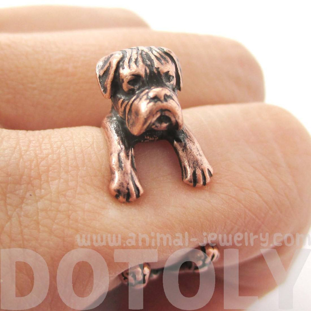 Realistic Boxer Dog Shaped Animal Wrap Ring in Copper | Sizes 4 to 8.5 | DOTOLY