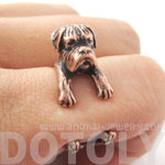 Realistic Boxer Dog Shaped Animal Wrap Ring in Copper | Sizes 4 to 8.5 | DOTOLY