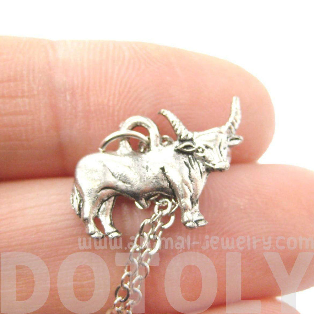 Realistic Buffalo Bison Cow Bull Shaped Animal Charm Necklace in Silver | MADE IN USA | DOTOLY