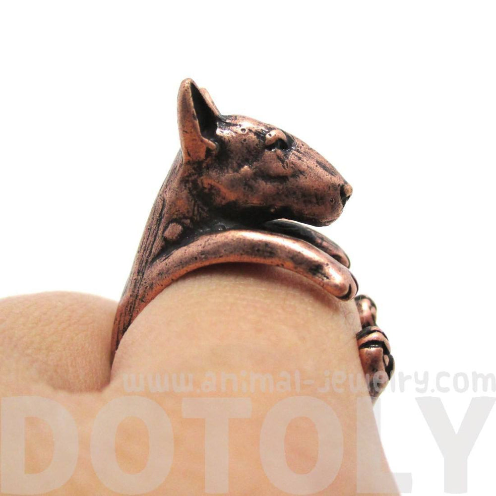 Realistic Bull Terrier Dog Shaped Animal Wrap Ring in Copper | US Sizes 5 to 9 | DOTOLY