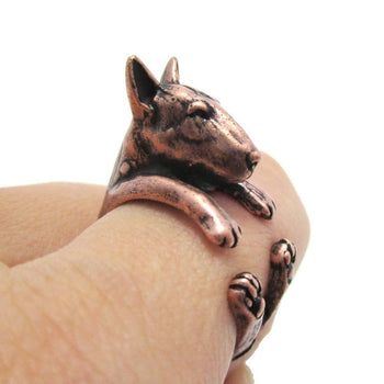 Realistic Bull Terrier Dog Shaped Animal Wrap Ring in Copper | US Sizes 5 to 9 | DOTOLY