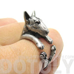 Realistic Bull Terrier Dog Shaped Animal Wrap Ring in Silver | US Sizes 5 to 9 | DOTOLY