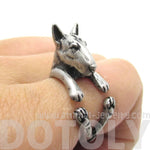 Realistic Bull Terrier Dog Shaped Animal Wrap Ring in Silver | US Sizes 5 to 9 | DOTOLY