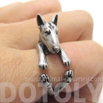 Realistic Bull Terrier Dog Shaped Animal Wrap Ring in Silver | US Sizes 5 to 9 | DOTOLY