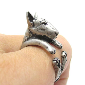 Realistic Bull Terrier Dog Shaped Animal Wrap Ring in Silver | US Sizes 5 to 9 | DOTOLY