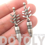 Realistic Bullet Bomb Ammo Shaped Dangle Drop Stud Earrings in Silver | DOTOLY