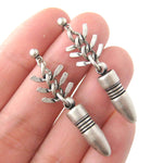 Realistic Bullet Bomb Ammo Shaped Dangle Drop Stud Earrings in Silver | DOTOLY