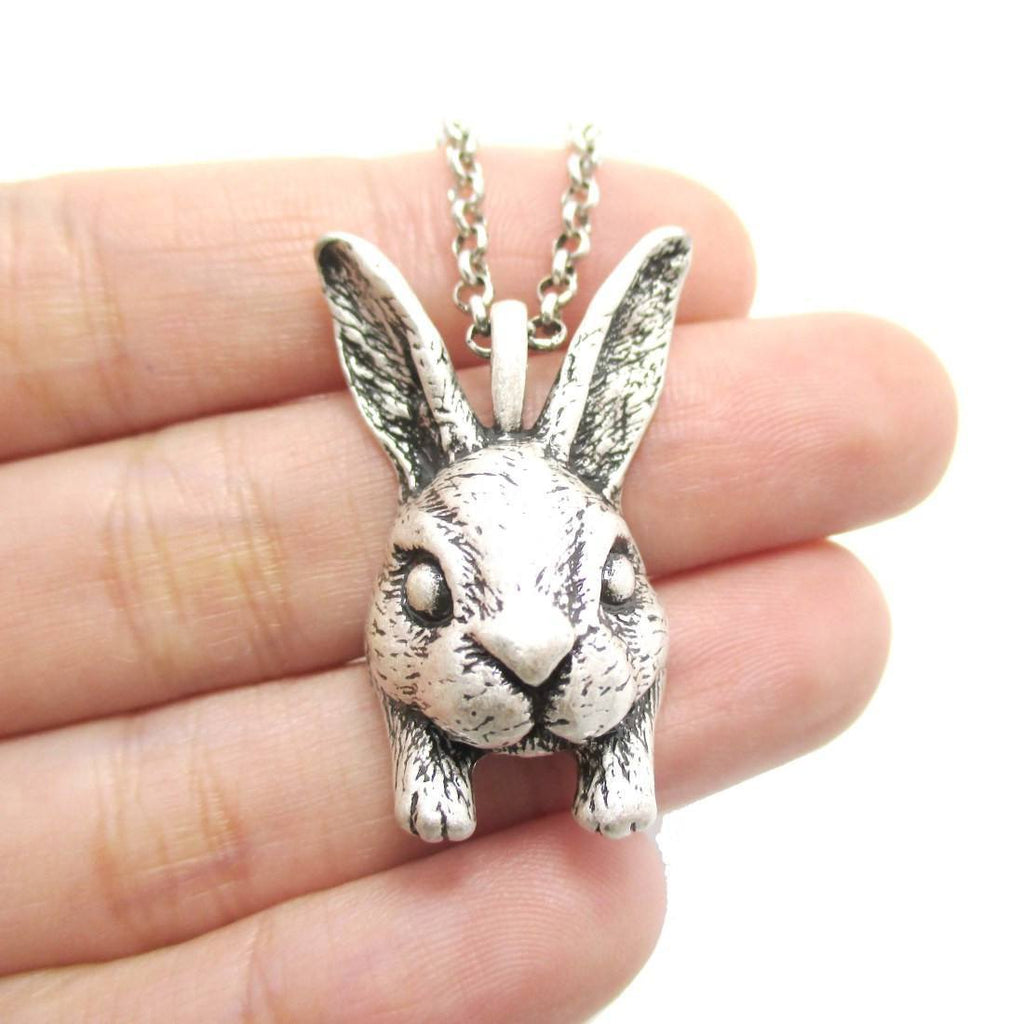 Realistic Bunny Rabbit Head Shaped Necklace in Silver – DOTOLY
