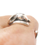 Realistic Bunny Rabbit Shaped Animal Wrap Around Ring in 925 Sterling Silver | US Sizes 4 to 8.5 | DOTOLY