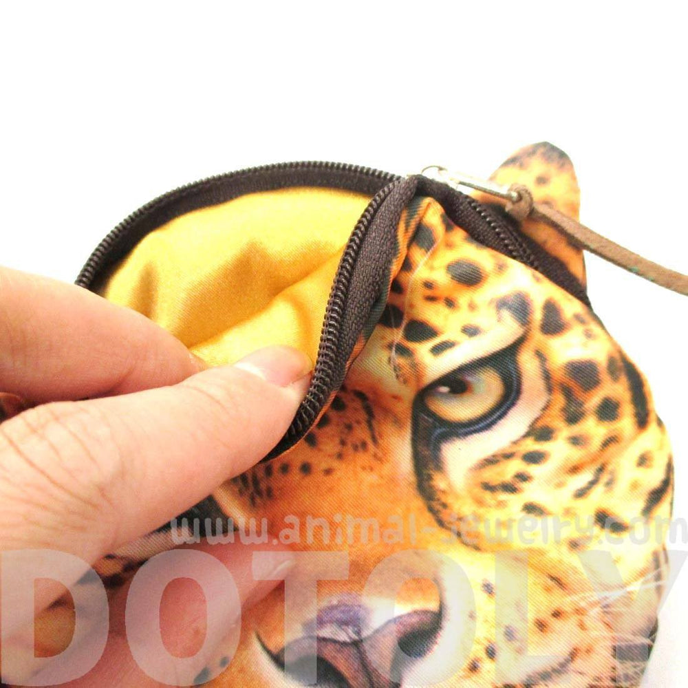 Realistic Cheetah Jaguar Leopard Face Shaped Coin Purse Make Up Bag – DOTOLY