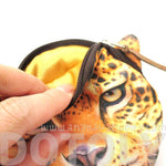 Realistic Cheetah Jaguar Leopard Face Shaped Soft Fabric Zipper Coin Purse Make Up Bag | DOTOLY