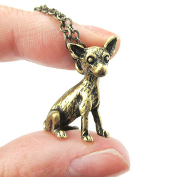 Realistic Chihuahua Puppy Dog Shaped Animal Pendant Necklace in Brass | Jewelry for Dog Lovers | DOTOLY