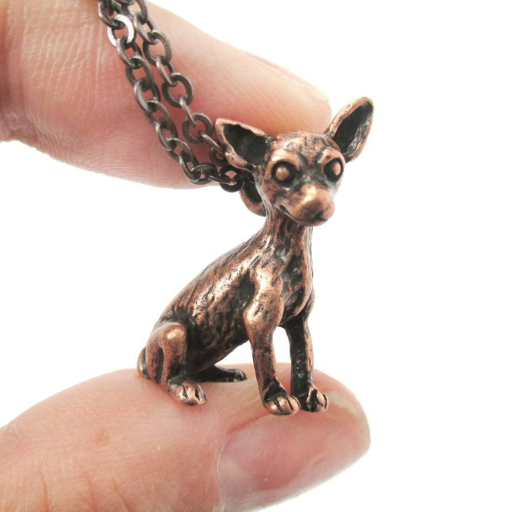 Realistic Chihuahua Puppy Dog Shaped Animal Pendant Necklace in Copper | Jewelry for Dog Lovers | DOTOLY