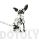 Realistic Chihuahua Puppy Dog Shaped Animal Pendant Necklace in Shiny Silver | DOTOLY