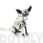 Realistic Chihuahua Puppy Dog Shaped Animal Pendant Necklace in Shiny Silver | DOTOLY