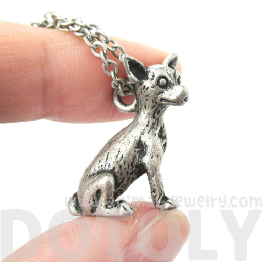 Realistic Chihuahua Puppy Dog Shaped Animal Pendant Necklace in Silver | Jewelry for Dog Lovers | DOTOLY
