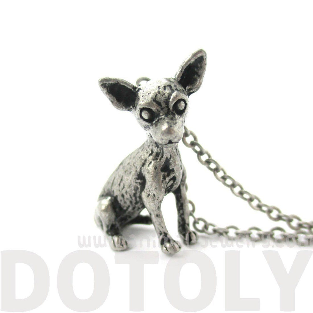 Realistic Chihuahua Puppy Dog Shaped Animal Pendant Necklace in Silver | Jewelry for Dog Lovers | DOTOLY