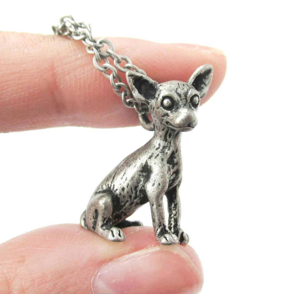 Realistic Chihuahua Puppy Dog Shaped Animal Pendant Necklace in Silver | Jewelry for Dog Lovers | DOTOLY