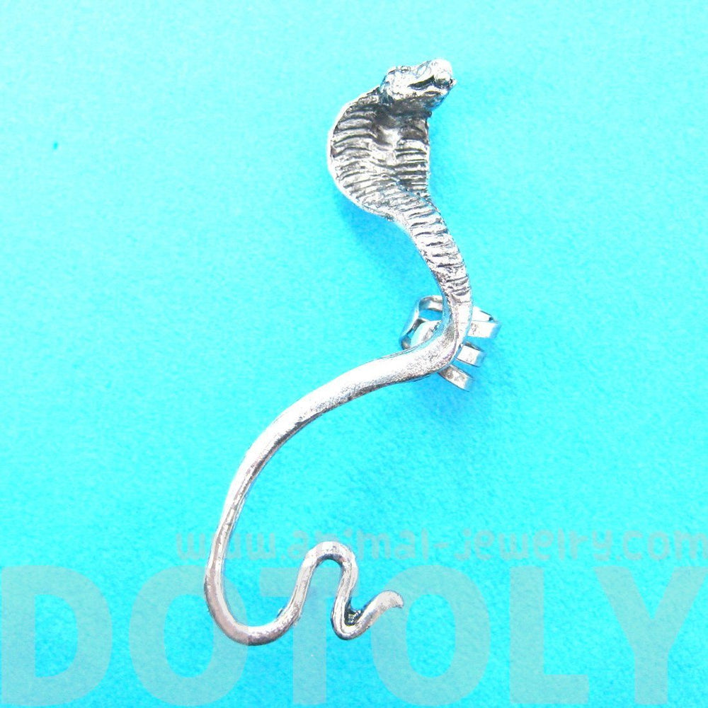 Realistic Cobra Snake Shaped Animal Wrap Ear Cuff in Silver | Animal Jewelry | DOTOLY