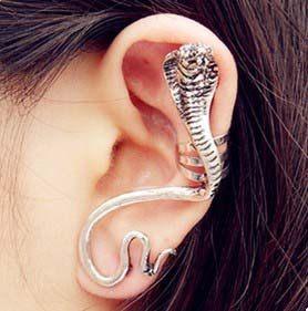 Realistic Cobra Snake Shaped Animal Wrap Ear Cuff in Silver | Animal Jewelry | DOTOLY