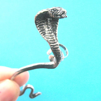 Realistic Cobra Snake Shaped Animal Wrap Ear Cuff in Silver | Animal Jewelry | DOTOLY