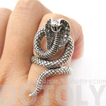 Realistic Cobra Snake Shaped Textured Animal Ring in Silver | US Size 7 to 9 | DOTOLY