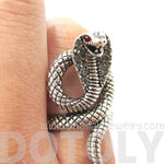 Realistic Cobra Snake Shaped Textured Animal Ring in Silver | US Size 7 to 9 | DOTOLY