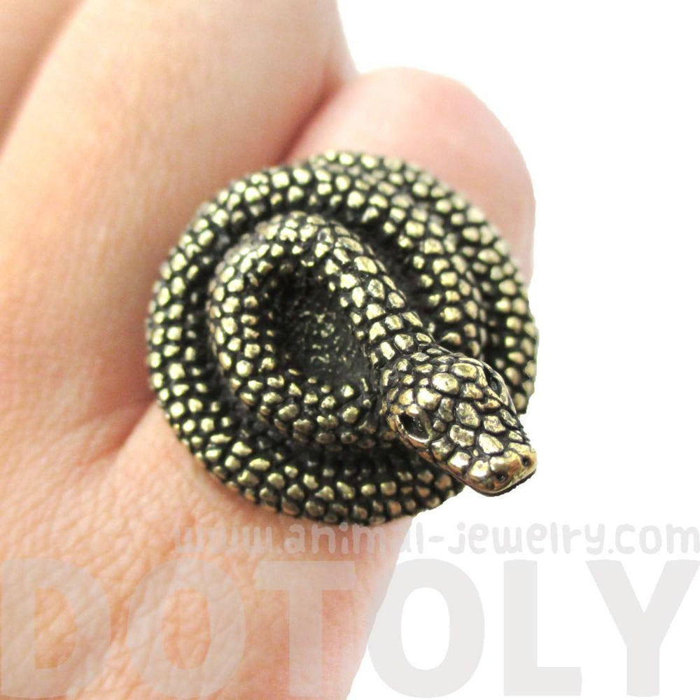 Realistic Coiled Snake On Your Finger Shaped Animal Ring in Brass | US Size 7 to 9 | DOTOLY