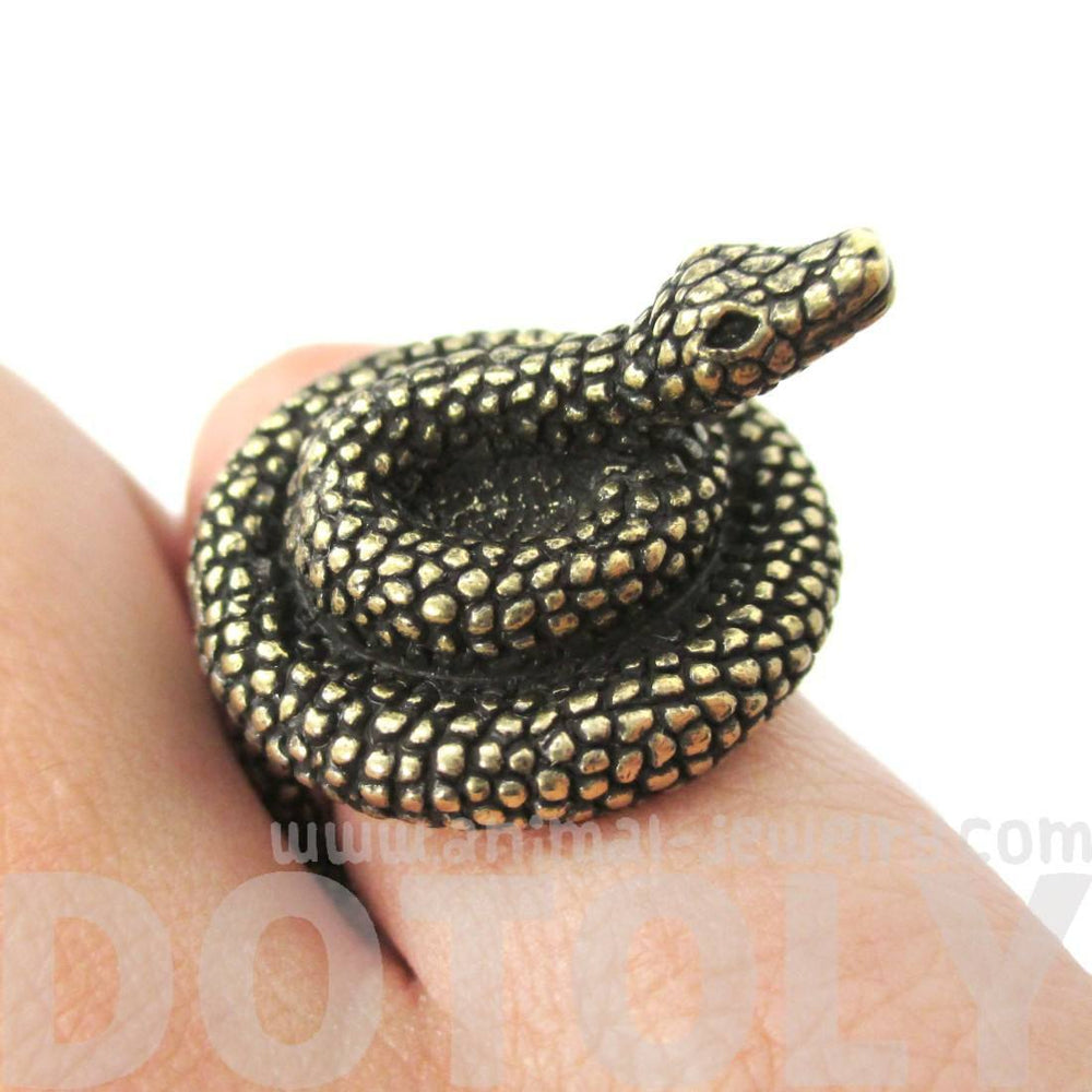 Realistic Coiled Snake On Your Finger Shaped Animal Ring in Brass | US Size 7 to 9 | DOTOLY