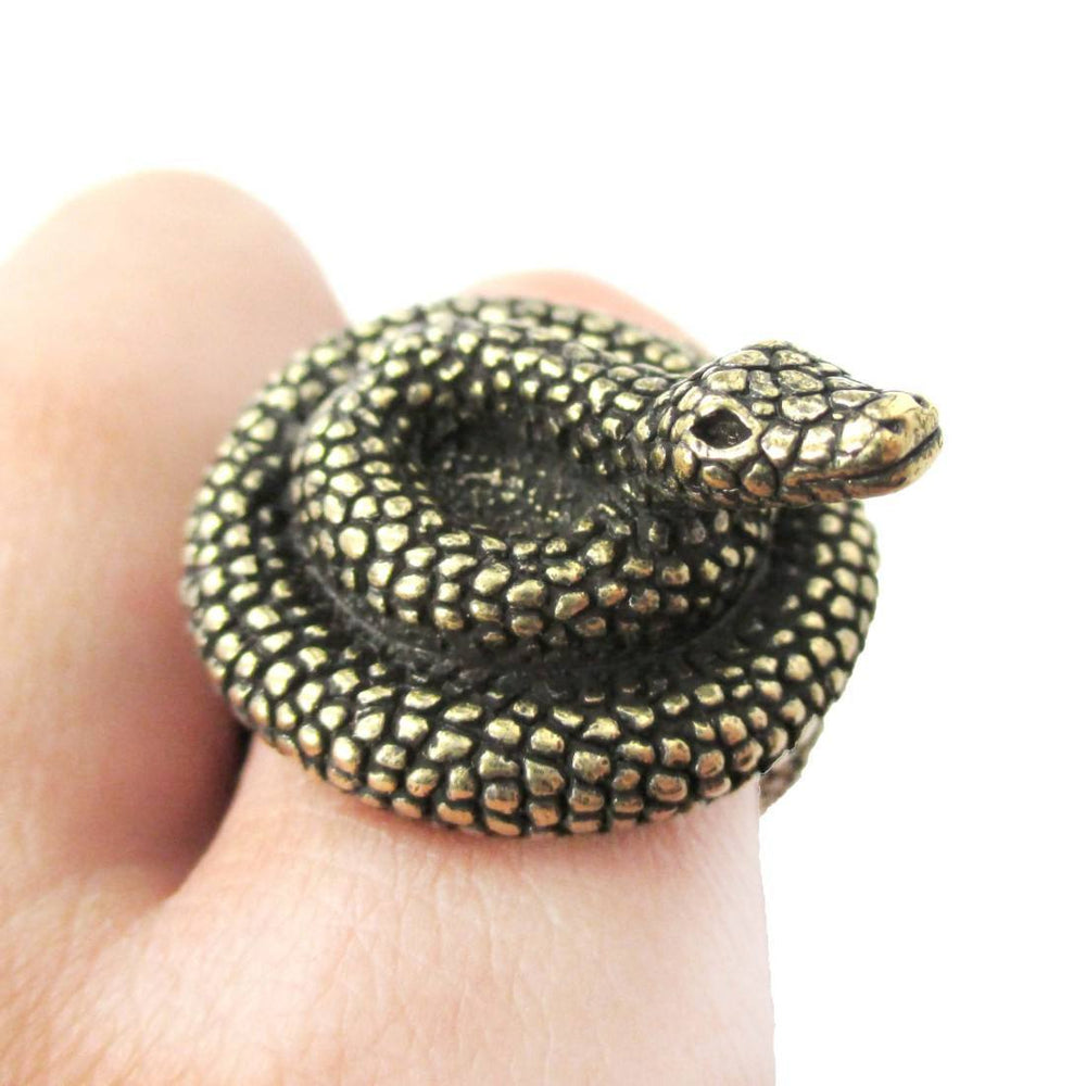 Realistic Coiled Snake On Your Finger Shaped Animal Ring in Brass | US Size 7 to 9 | DOTOLY