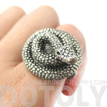 Realistic Coiled Snake On Your Finger Shaped Animal Ring in Silver | US Size 7 to 9 | DOTOLY