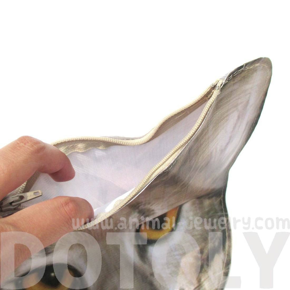 Realistic Cougar Lynx Cat Head Shaped Vinyl Animal Photo Print Clutch Bag | DOTOLY | DOTOLY