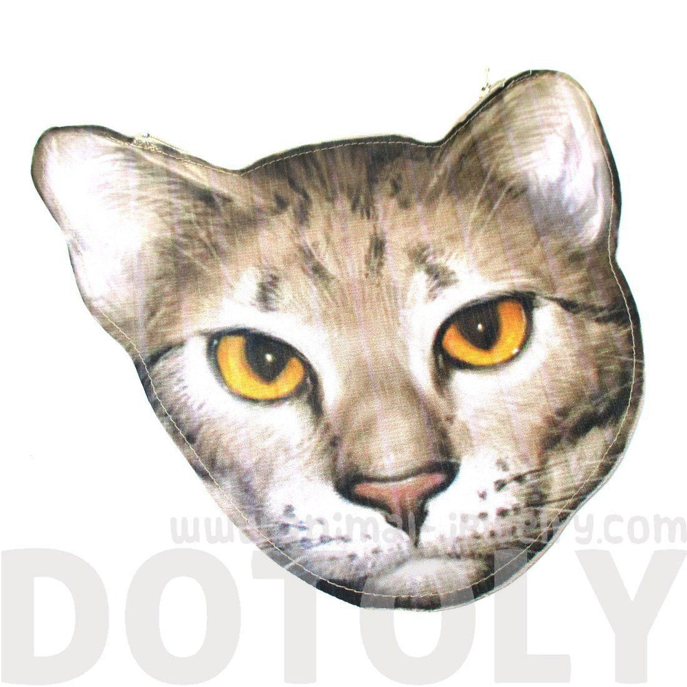 Realistic Cougar Lynx Cat Head Shaped Vinyl Animal Photo Print Clutch Bag | DOTOLY | DOTOLY