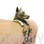 Realistic Doberman Pinscher Dog Shaped Animal Wrap Ring in Brass | Sizes 5 to 9 | DOTOLY