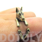 Realistic Doberman Pinscher Dog Shaped Animal Wrap Ring in Brass | Sizes 5 to 9 | DOTOLY
