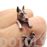 Realistic Doberman Pinscher Dog Shaped Animal Wrap Ring in Copper | Sizes 5 to 9 | DOTOLY