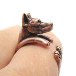 Realistic Doberman Pinscher Dog Shaped Animal Wrap Ring in Copper | Sizes 5 to 9 | DOTOLY