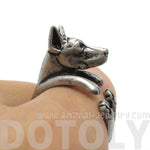 Realistic Doberman Pinscher Dog Shaped Animal Wrap Ring in Silver | Sizes 5 to 9 | DOTOLY