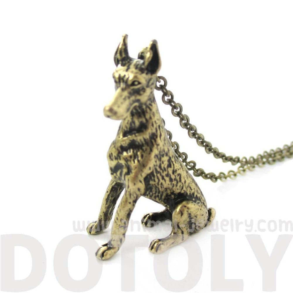 Realistic Doberman Pinscher Puppy Dog Shaped Animal Pendant Necklace in Brass | DOTOLY