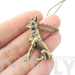 Realistic Doberman Pinscher Puppy Dog Shaped Animal Pendant Necklace in Brass | DOTOLY