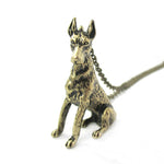 Realistic Doberman Pinscher Puppy Dog Shaped Animal Pendant Necklace in Brass | DOTOLY