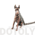 Realistic Doberman Pinscher Puppy Dog Shaped Animal Pendant Necklace in Copper | DOTOLY