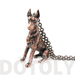 Realistic Doberman Pinscher Puppy Dog Shaped Animal Pendant Necklace in Copper | DOTOLY