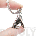 Realistic Doberman Pinscher Puppy Dog Shaped Animal Pendant Necklace in Shiny Silver | DOTOLY