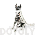 Realistic Doberman Pinscher Puppy Dog Shaped Animal Pendant Necklace in Shiny Silver | DOTOLY