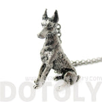 Realistic Doberman Pinscher Puppy Dog Shape Pendant Necklace in Silver