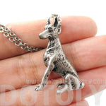 Realistic Doberman Pinscher Puppy Dog Shape Pendant Necklace in Silver