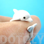 Realistic Dolphin Sea Animal Shaped Wrap Around Ring in White | US Size 5 to 8 | DOTOLY