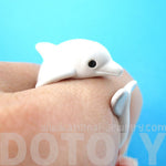 Realistic Dolphin Sea Animal Shaped Wrap Around Ring in White | US Size 5 to 8 | DOTOLY