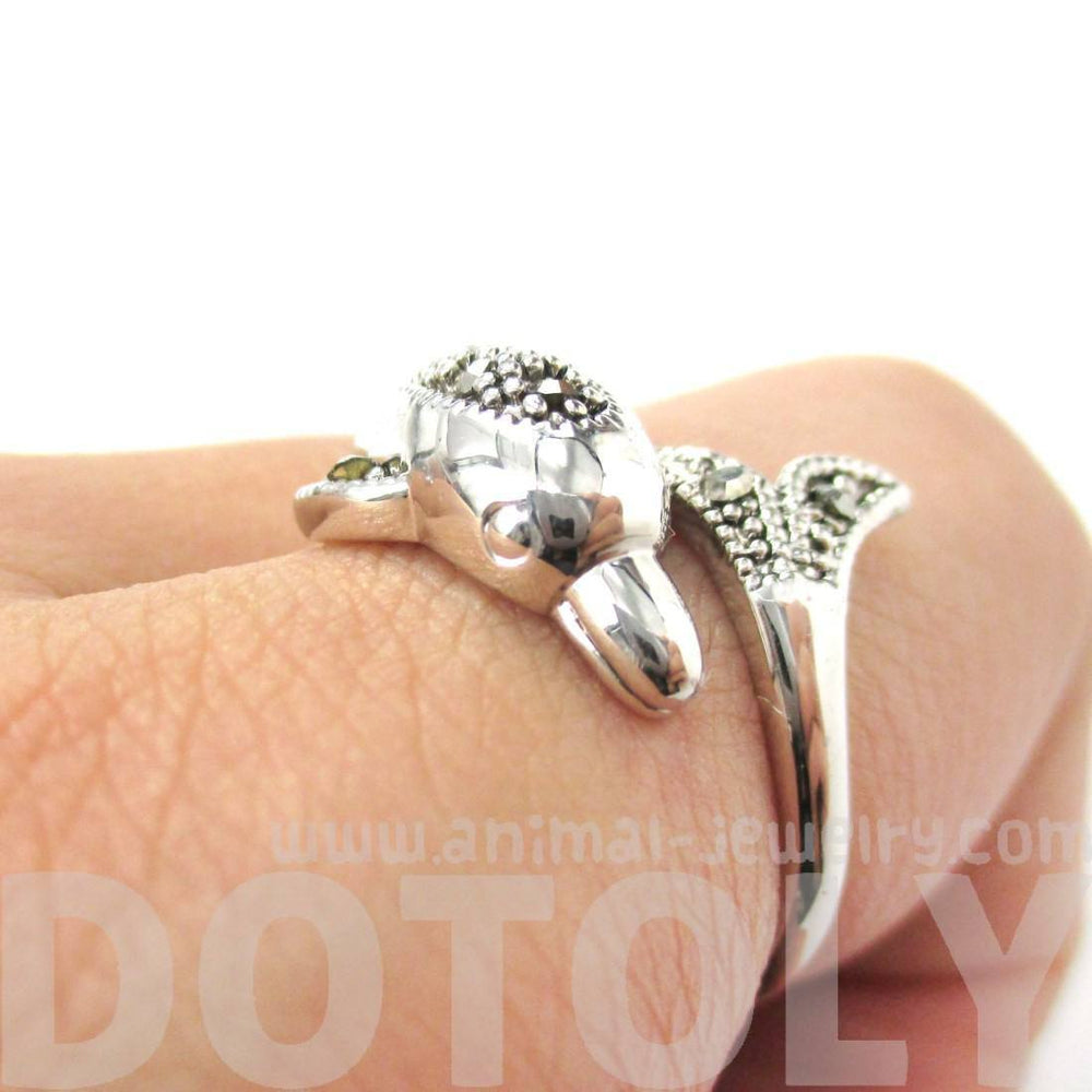 Realistic Dolphin Wrapped Around Your Finger Shaped Animal Ring in Silver | DOTOLY